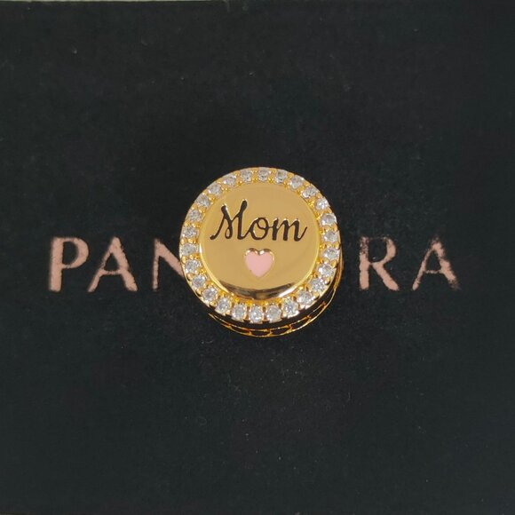 Pandora Engravable Mom Charm Bead Gold Plated with box - Picture 1 of 7